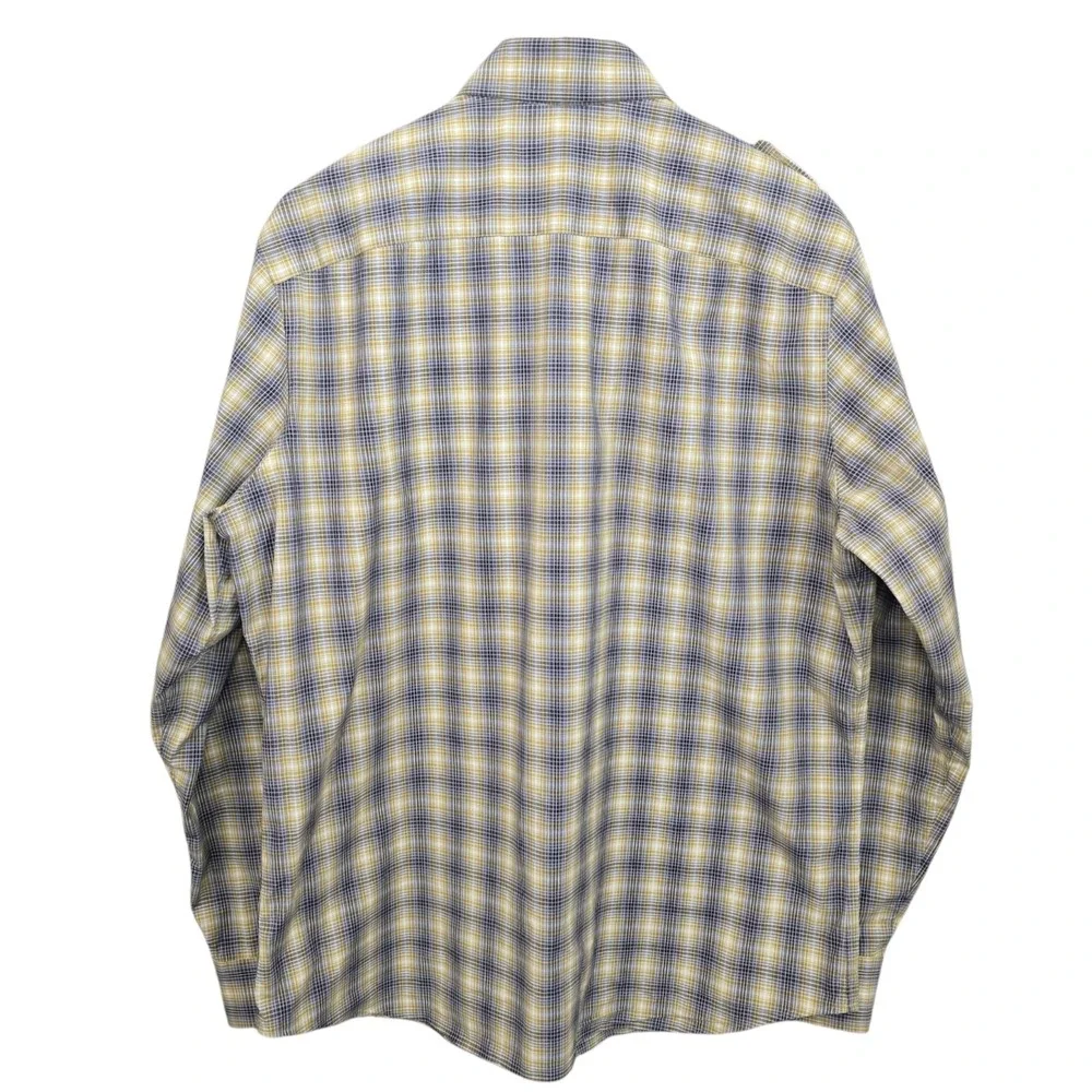 Banana Republic‎ Shirt Mens Large 16-16.5 Yellow Plaid Button Up Slim Fit Casual